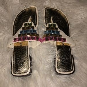 Rainbow embellished gold sandals